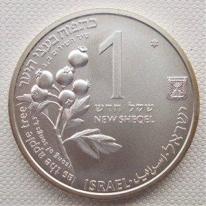 Аверс монеты Израиль, 1 новый шекель, 1993, Библейская флора и фауна - Олень и яблоня