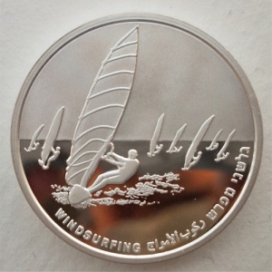 Реверс монеты Израиль, 1 новый шекель, 2004, XXVIII летние Олимпийские игры, Афины 2004 - Виндсерфинг