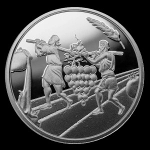 Реверс монеты Израиль, 1 новый шекель, 2019, Библейское искусство - Двенадцать шпионов