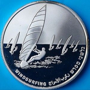 Реверс монеты Израиль, 2 новых шекеля, 2004, XXVIII летние Олимпийские игры, Афины 2004 - Виндсерфинг