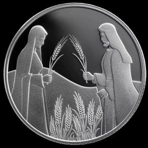 Реверс монеты Израиль, 2 новых шекеля, 2020, Библейское искусство - Руфь на поле Вооза