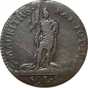 Реверс монеты Савойя, 5 сольдо, 1794-1796