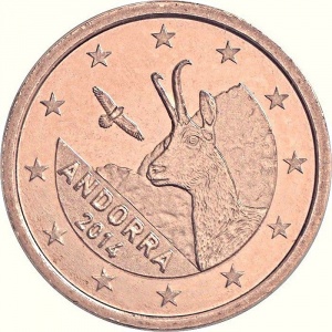 Аверс монеты Андорра, 1 евроцент, 2014-2025