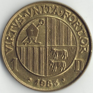 Реверс монеты Андорра, 1 динер, 1983