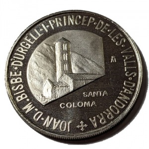 Аверс монеты Андорра, 2 динера, 1988, Санта Колома