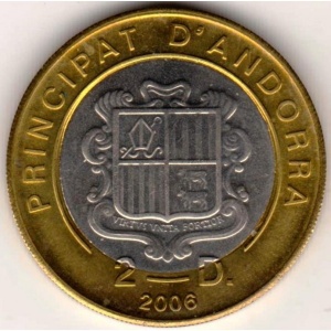 Аверс монеты Андорра, 2 динера, 2005-2008