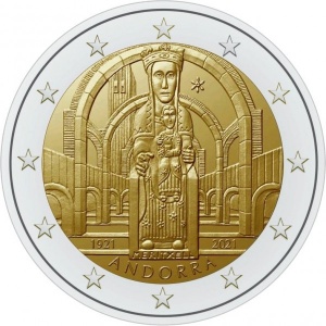Аверс монеты Андорра, 2 евро, 2021, 100 лет коронации Богоматери Меричельской
