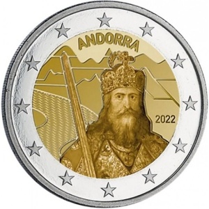 Аверс монеты Андорра, 2 евро, 2022, Карл Великий
