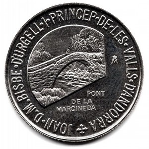 Аверс монеты Андорра, 1 динер, 1988, Пон-де-ла-Марджинеда