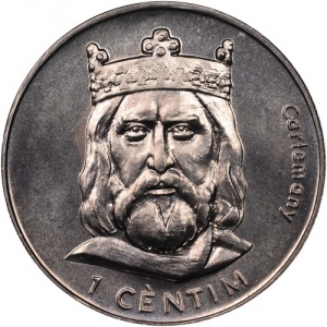 Реверс монеты Андорра, 1 сантим, 2002, Карл Великий