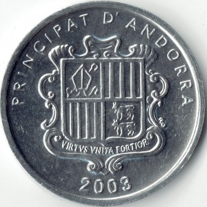 Аверс монеты Андорра, 1 сантим, 2003, Церковь Святого Мартина в Ла-Кортинада