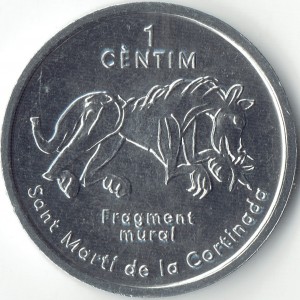 Реверс монеты Андорра, 1 сантим, 2003, Церковь Святого Мартина в Ла-Кортинада