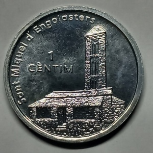 Реверс монеты Андорра, 1 сантим, 2003, Церковь Сан-Мигель в Энголастерс