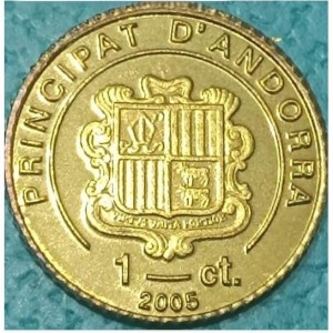 Аверс монеты Андорра, 1 сантим, 2005, Смерть Иоанна Павла II