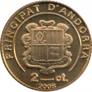 Аверс монеты Андорра, 2 сантима, 2005, Смерть Иоанна Павла II