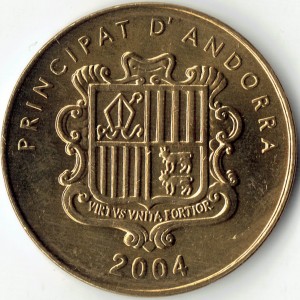 Аверс монеты Андорра, 5 сантимов, 2004, Канолийская дева