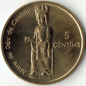 Реверс монеты Андорра, 5 сантимов, 2004, Канолийская дева