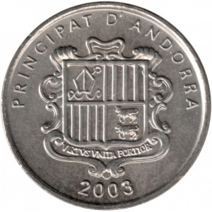 Аверс монеты Андорра, 10 сантимов, 2003, Богоматерь Меритшелльская
