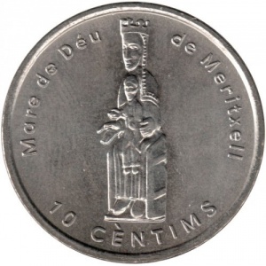 Реверс монеты Андорра, 10 сантимов, 2003, Богоматерь Меритшелльская