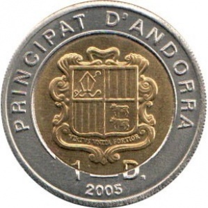 Аверс монеты Андорра, 1 динер, 2005, Смерть Иоанна Павла II