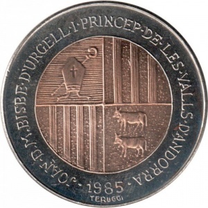 Аверс монеты Андорра, 2 динера, 1985, XXIV летние Олимпийские Игры, Сеул 1988