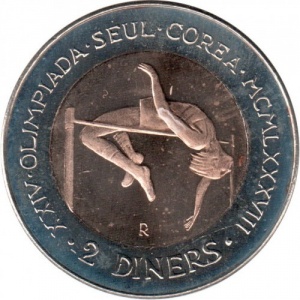 Реверс монеты Андорра, 2 динера, 1985, XXIV летние Олимпийские Игры, Сеул 1988