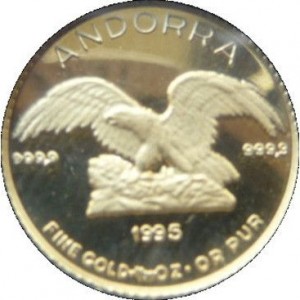 Аверс монеты Андорра, 5 динеров, 1995, Беркут