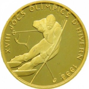 Реверс монеты Андорра, 5 динеров, 1997, XVIII зимние Олимпийские Игры, Нагано 1998