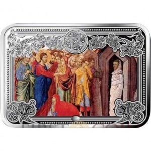 Реверс монеты Андорра, 5 динеров, 2012-2013, Чудеса Иисуса Христа - Воскрешение Лазаря /Дуччо ди Буонинсенья/