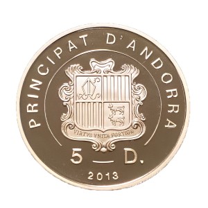 Аверс монеты Андорра, 5 динеров, 2013, Международная федерация конного спорта - конкур