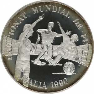 Реверс монеты Андорра, 10 динеров, 1989, Чемпионат мира по футболу 1990 /нарушение правил/