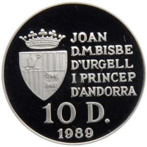 Аверс монеты Андорра, 10 динеров, 1989, XXV летние Олимпийские игры, Барселона 1992