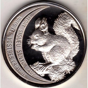 Реверс монеты Андорра, 10 динеров, 1992, Дикие животные - Обыкновенная белка