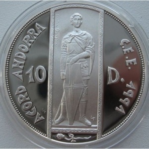 Реверс монеты Андорра, 10 динеров, 1993, ЭКЮ таможенный союз