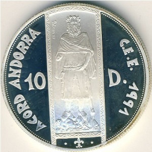 Реверс монеты Андорра, 10 динеров, 1994, ЭКЮ таможенный союз