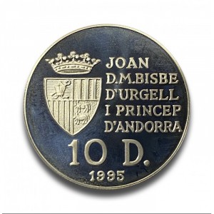 Аверс монеты Андорра, 10 динеров, 1995, 50 лет Всемирной продовольственной программе