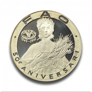 Реверс монеты Андорра, 10 динеров, 1995, 50 лет Всемирной продовольственной программе