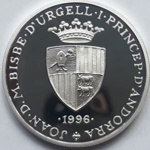 Аверс монеты Андорра, 10 динеров, 1996, Парусник