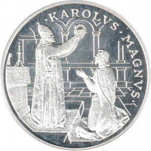 Реверс монеты Андорра, 10 динеров, 1996, Карл Великий