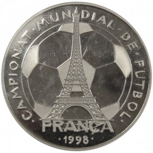 Реверс монеты Андорра, 10 динеров, 1997, Чемпионат мира по футболу 1998