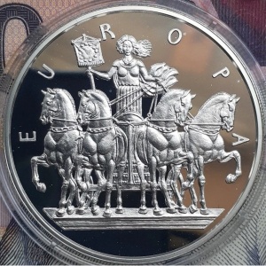 Реверс монеты Андорра, 10 динеров, 1998, Европа за рулем квадриги