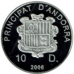 Аверс монеты Андорра, 10 динеров, 2006, Чемпионат мира по футболу 2006