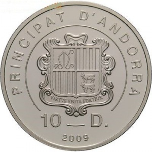 Аверс монеты Андорра, 10 динеров, 2009, Чемпионат мира по футболу 2010, ЮАР