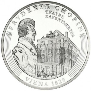 Реверс монеты Андорра, 10 динеров, 2009, 160 лет со дня смерти Фридерика Шопена. Вена 1829 г.