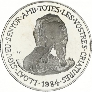 Реверс монеты Андорра, 20 динеров, 1984, Животные - Медведь