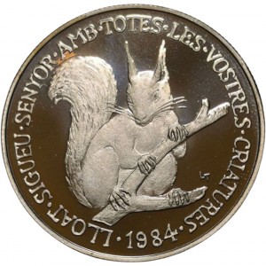 Реверс монеты Андорра, 20 динеров, 1984, Животные - Обыкновенная белка