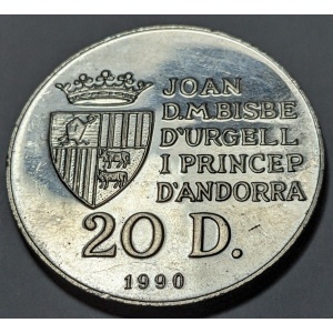 Аверс монеты Андорра, 20 динеров, 1990, XXV Летние Олимпийские игры, Барселона 1992 - Бег с барьерами