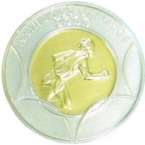 Реверс монеты Андорра, 20 динеров, 1999, XXVII летние Олимпийские игры, Сидней, 2000 г., бег на 100 метров.