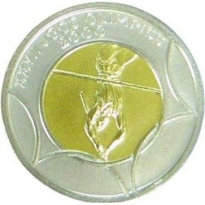 Реверс монеты Андорра, 20 динеров, 2000, XXVII летние Олимпийские Игры, Сидней 2000 /Прыжок с шестом/