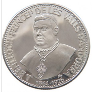 Реверс монеты Андорра, 25 динеров, 1963, Бенльок-и-Виво - Епископ Урхеля